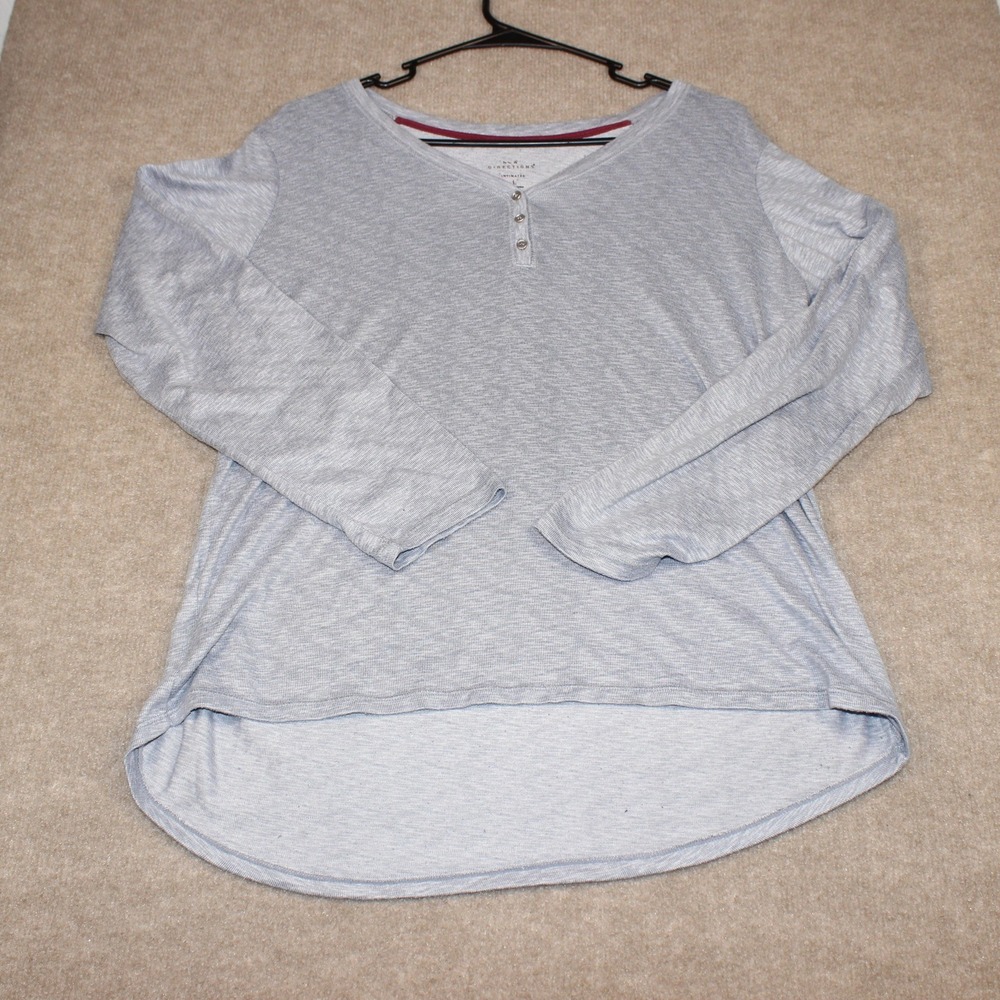 New Directions Intimates Gray Henley Sleep Shirt Long Sleeve High Low Hem Large
